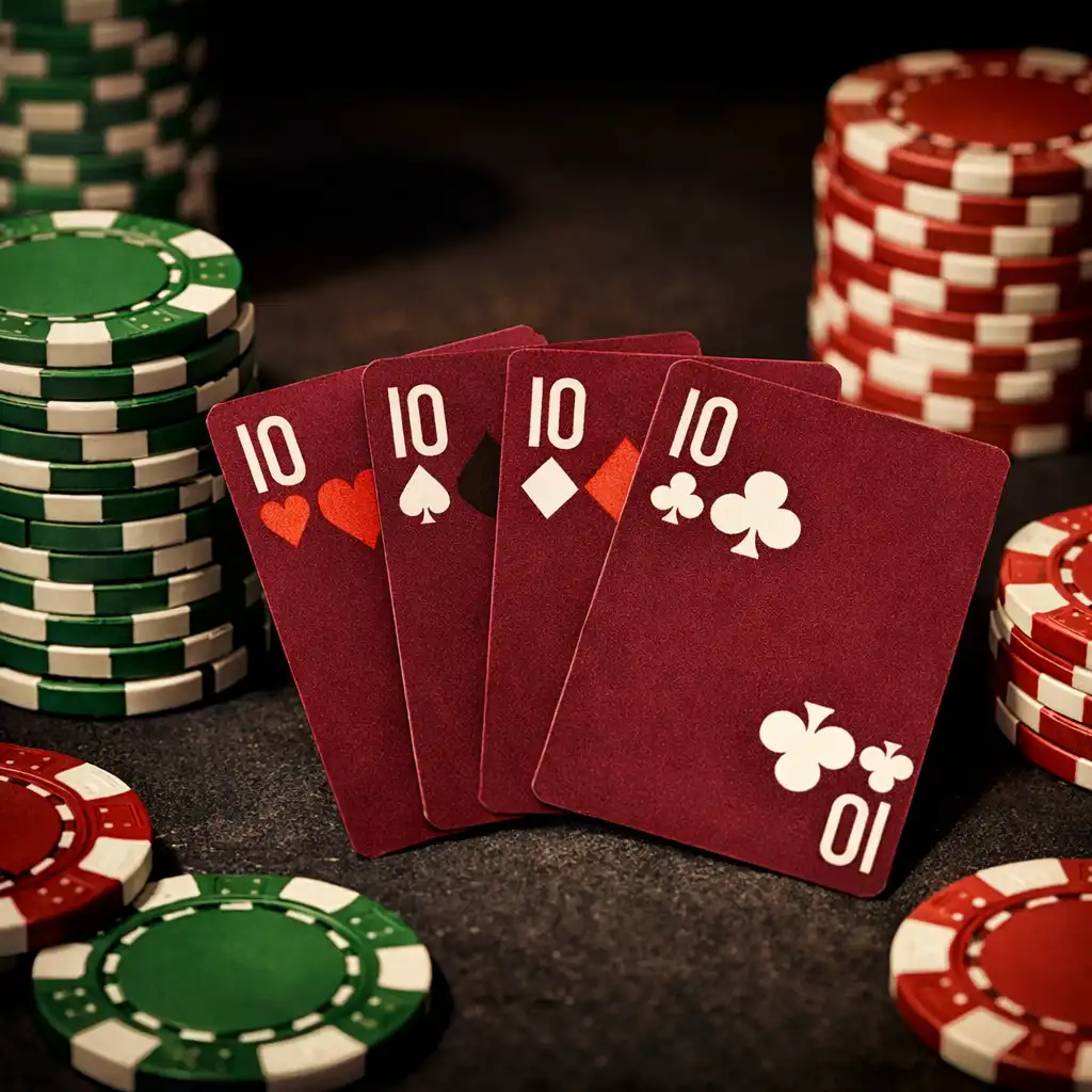 Karty pokerowe i żetony ułożone na ciemnym stole